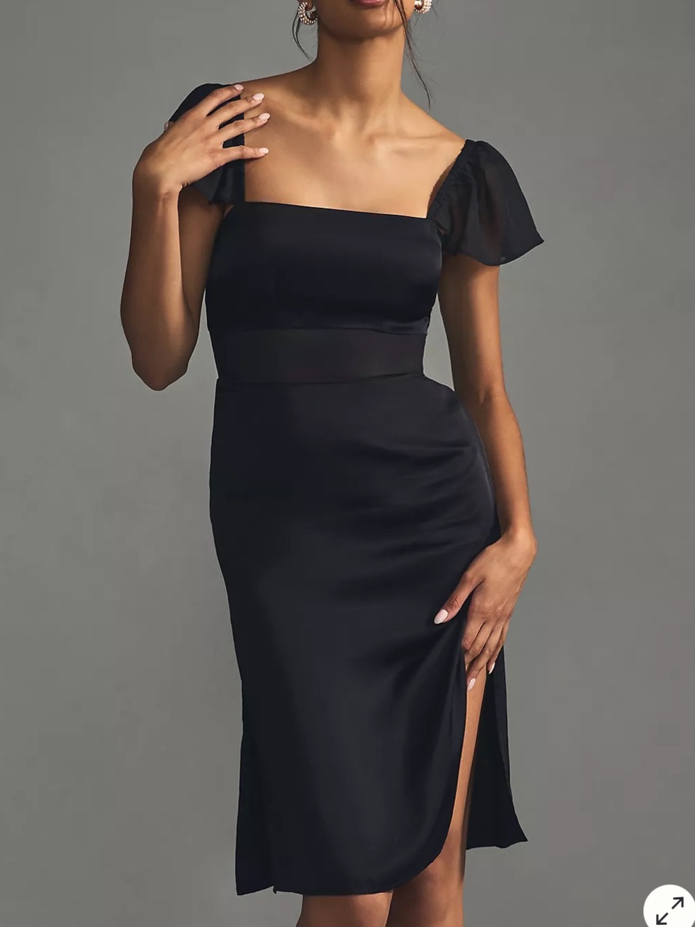 Anthropologie Black Square-Neck Slip Dress with sheer front and back panels 14P